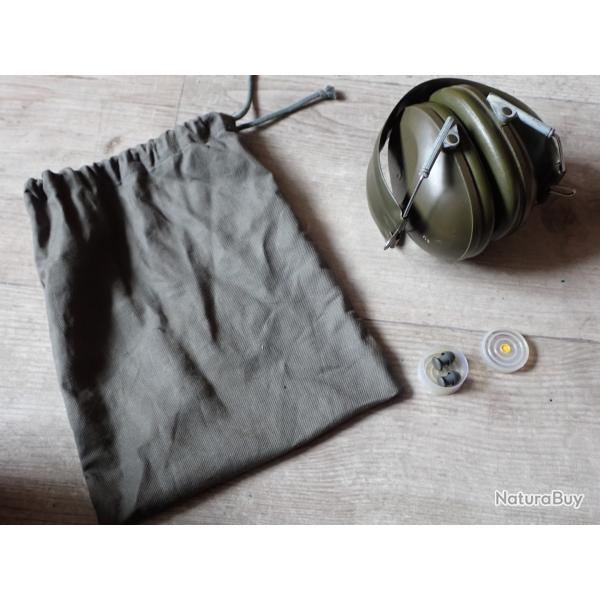 CASQUE ANTI-BRUIT DE L'ARMEE SUISSE + HOUSSE + BOUCHONS