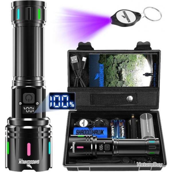 Lampe Torche LED 20000 Lumens 5 Modes clairage Batterie tanche IP67 Zoom+ Mini Lampe de Poche A+++