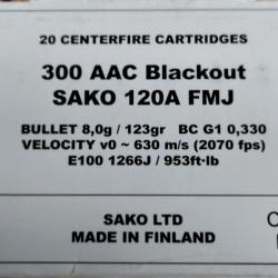 PROMO .300 AAC BLK cart militaire Sako 123 gr fmj - bte 20