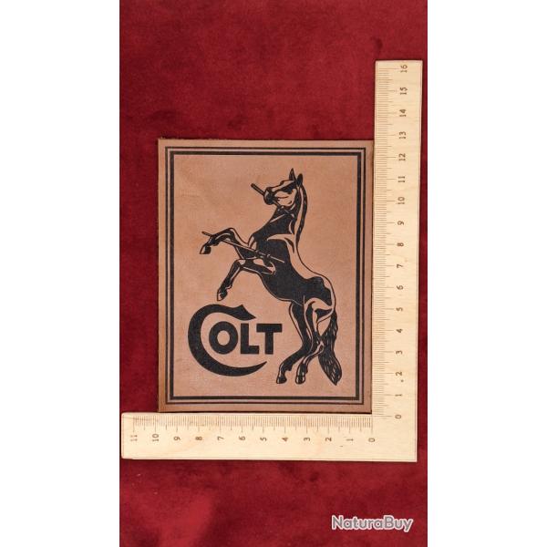 Etiquette en cuir pour coffret d'arme  "COLT" logo avec cheval
