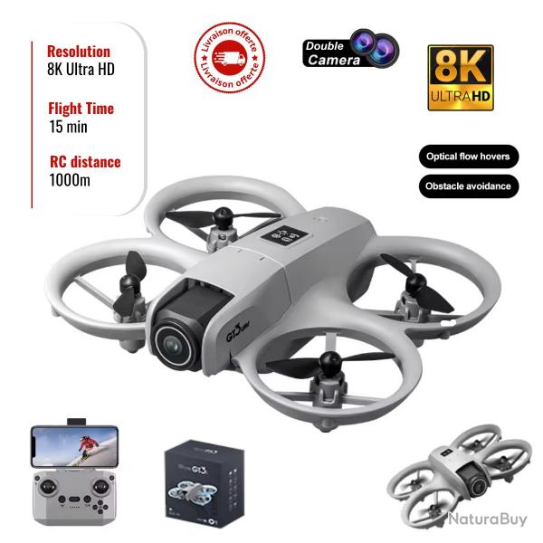 Drone GT3 Mini 8K HD Camra Double, vitement Obstacles, WiFi FPV, Vol Stable, Dbutant, Pliable