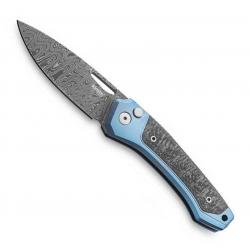 Couteau "Twain" damas - fibre de carbone / titanium, Couleur bleu [Lionsteel]
