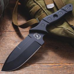 Couteau Sniper Bladeworks Mamu Lame Fixe Acier 420HC Manche G10 Noir Etui Plastique SBMAMUBB