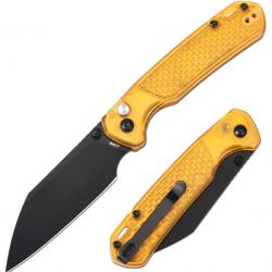 Couteau CJRB Cutlery Pyrite-Light Acier AR-RPM9 Manche FRN Ambre Bouton Lock KIVT J1945AMB