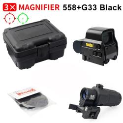 Visée réflexe holographique 558 + G33, point rouge, optique avec loupe G33 -NOIR LIVRAISON GRATUITE