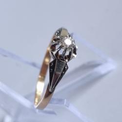 Bague Or Vintage Ancienne 18K Solitaire Diamant Poinçonnée Tête D'aigle 750% Taille TD 51 - 52
