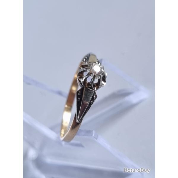 Bague Or Vintage Ancienne 18K Solitaire Diamant Poinonne Tte D'aigle 750% Taille TD 51 - 52