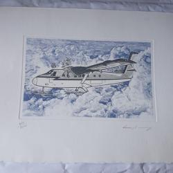 TRÉS BEAU DESSIN GRAVURE NUMÉROTÉ AVION