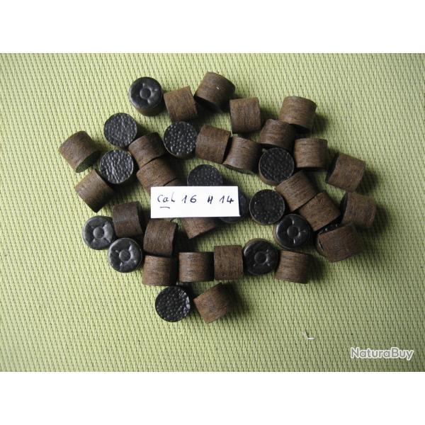 Soldes...  100  bourres  fibre  cal  16  hauteur  14  mm  issues  de  dmontage  de  cartouches