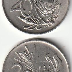 Pièce de Monnaie Afrique du Sud lot de 2 pièces de 20 Cents 1971-1977