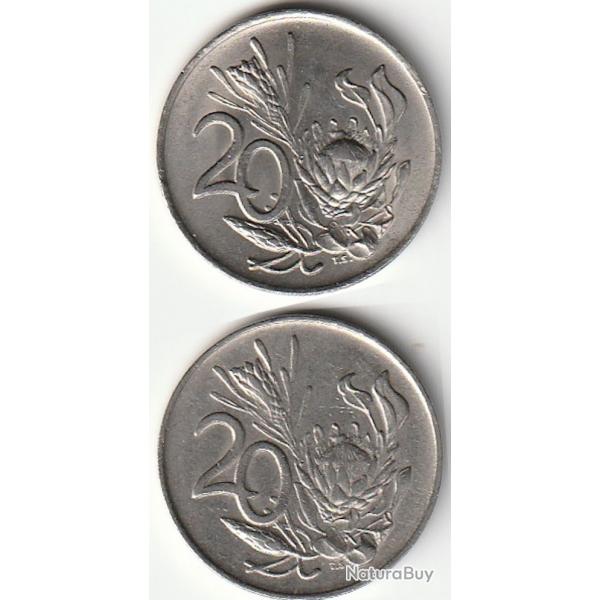 Pice de Monnaie Afrique du Sud lot de 2 pices de 20 Cents 1971-1977