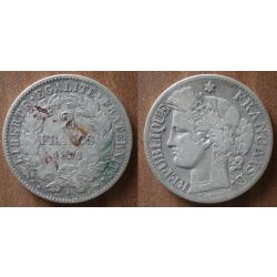 France 2 Francs 1871 Petit A Piece Argent Franc