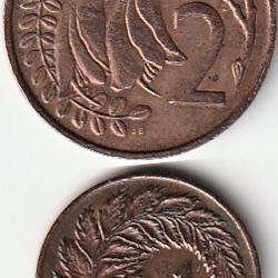 Pièce de Monnaie NOUVELLE ZELANDE Lot de 2 Monnaies  1 Cent 1970  -  2 Cents 1967