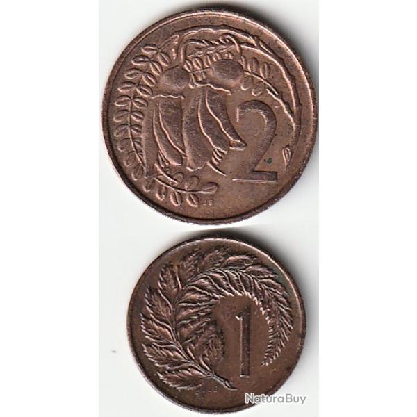 Pice de Monnaie NOUVELLE ZELANDE Lot de 2 Monnaies  1 Cent 1970  -  2 Cents 1967
