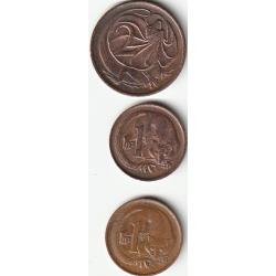 Pièce de Monnaie Australie Lot de 3 Monnaies 1 Cent Elizabeth II 2e effigie 1970-1981& 2 Cents 1971