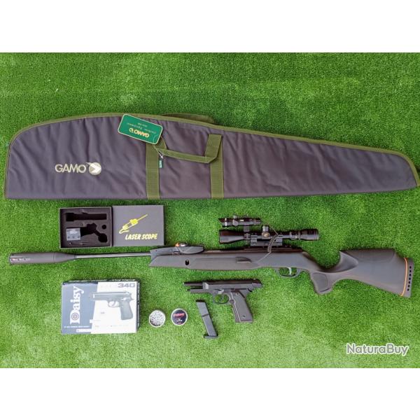 PACK1 LASER  ! Gamo Swarm Magnum 6,35 mm IGT PRO 8X Gen3i + Lun. 3-9X40 19,9 j. + Kit  Puiss. 34 J.