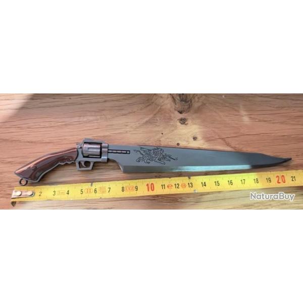 COUTEAU REVOLVER  21 CM " FINAL FANTASY VIII " GUNBLADE SQUALL LEONHART FF8 METAL AVEC SON HOLSTER