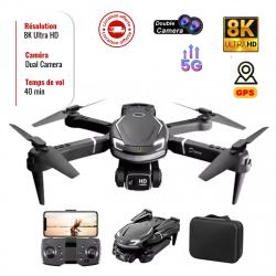 Drone V88 8K GPS 5G WiFi Double Caméra, 40min d'Autonomie, Stabilisation EIS, Pliable Léger, GPS Pro