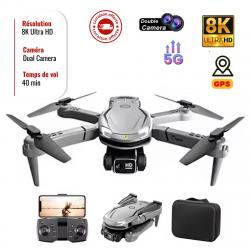 Drone V88 8K GPS 5G WiFi Double Caméra, 40min d'Autonomie, Stabilisation EIS, Pliable Léger, Gris