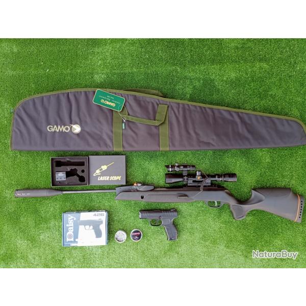 PACK4 LASER  ! Gamo Swarm Magnum 5,5 mm IGT PRO 10X Gen3i + Lun. 3-9X40 19,9 j. + Kit  Puiss. 34 J.