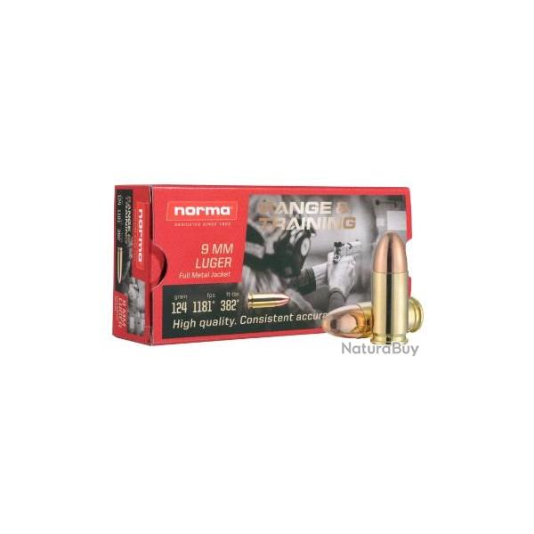 Cartouches NORMA cal.9mm luger 7.5G 115GR par 50