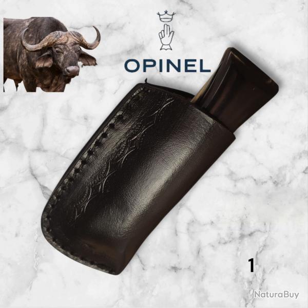 1) Couteau Opinel N8 CUSTOM Manche en Corne de Buffle, tui cuir OFFERT ,Fait Main, Artisanal
