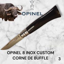 3) Couteau Opinel N°8 CUSTOM Manche en Corne de Buffle, Étui cuir OFFERT ,Fait Main, Artisanal