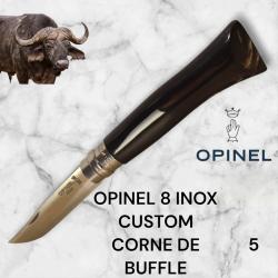 5) Couteau Opinel N°8 CUSTOM Manche en Corne de Buffle, Étui cuir OFFERT ,Fait Main, Artisanal