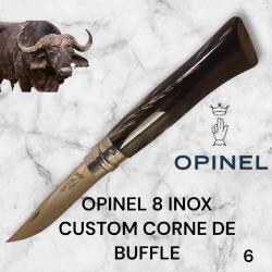 6) Couteau Opinel N°8 CUSTOM Manche en Corne de Buffle, Étui cuir OFFERT ,Fait Main, Artisanal