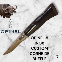 7) Couteau Opinel N°8 CUSTOM Manche en Corne de Buffle, Étui cuir OFFERT ,Fait Main, Artisanal