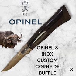8) Couteau Opinel N°8 CUSTOM Manche en Corne de Buffle, Étui cuir OFFERT ,Fait Main, Artisanal