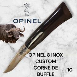 10) Couteau Opinel N°8 CUSTOM Manche en Corne de Buffle, Étui cuir OFFERT ,Fait Main, Artisanal