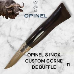 11) Couteau Opinel N°8 CUSTOM Manche en Corne de Buffle, Étui cuir OFFERT ,Fait Main, Artisanal