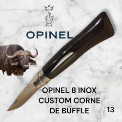 13) Couteau Opinel N°8 CUSTOM Manche en Corne de Buffle, Étui cuir OFFERT ,Fait Main, Artisanal