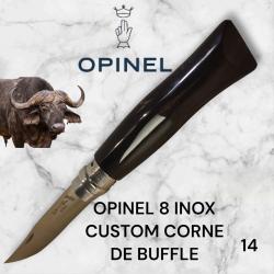14) Couteau Opinel N°8 CUSTOM Manche en Corne de Buffle, Étui cuir OFFERT ,Fait Main, Artisanal