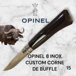 15) Couteau Opinel N°8 CUSTOM Manche en Corne de Buffle, Étui cuir OFFERT ,Fait Main, Artisanal