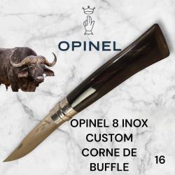 16) Couteau Opinel N°8 CUSTOM Manche en Corne de Buffle, Étui cuir OFFERT ,Fait Main, Artisanal