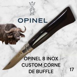 17) Couteau Opinel N°8 CUSTOM Manche en Corne de Buffle, Étui cuir OFFERT ,Fait Main, Artisanal
