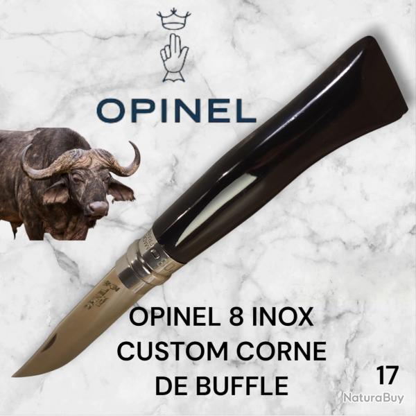 17) Couteau Opinel N8 CUSTOM Manche en Corne de Buffle, tui cuir OFFERT ,Fait Main, Artisanal