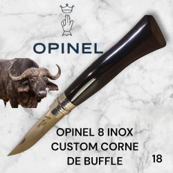 18) Couteau Opinel N°8 CUSTOM Manche en Corne de Buffle, Étui cuir OFFERT ,Fait Main, Artisanal