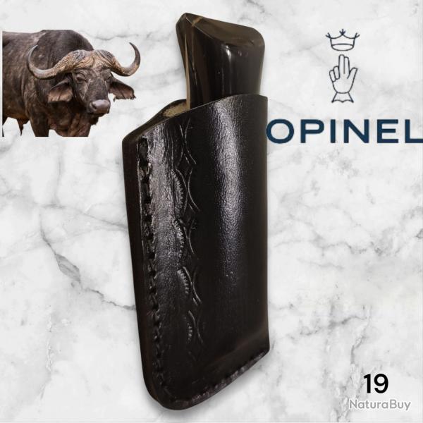 19) Couteau Opinel N8 CUSTOM Manche en Corne de Buffle, tui cuir OFFERT ,Fait Main, Artisanal