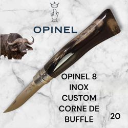 20) Couteau Opinel N°8 CUSTOM Manche en Corne de Buffle, Étui cuir OFFERT ,Fait Main, Artisanal