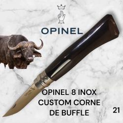 21) Couteau Opinel N°8 CUSTOM Manche en Corne de Buffle, Étui cuir OFFERT ,Fait Main, Artisanal