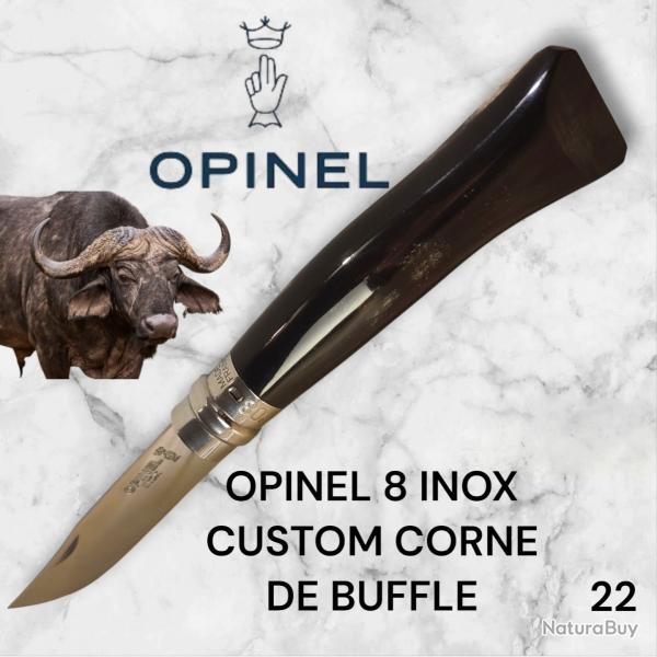 22) Couteau Opinel N8 CUSTOM Manche en Corne de Buffle, tui cuir OFFERT ,Fait Main, Artisanal