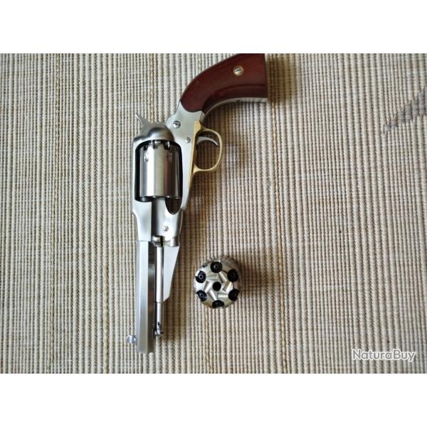 REVOLVER POUDRE NOIR UBERTI MODEL 1858 NEW ARMY INOX CAL 44 CANON 5-1/2, 6 COUPSEt 1 Barillet en +