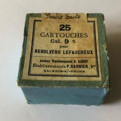 Rare Boite de 25 Cartouches Calibre 9 mm à Broche à Poudre Seule Etablissements P. Barnier
