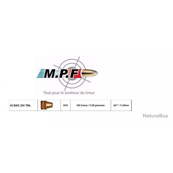 Ogives MPF cuivres 45 SWC 200 Gr TMJL  451" par 1000 en port gratuit