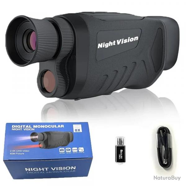 Monoculaire Vision Nocturne Numrique 40MP - Infrarouge, Zoom 8X, Vido 2.5K UHD Avec Enregistrement