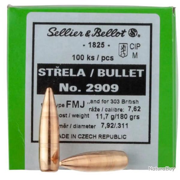 Ogives Sellier & Bellot - Cal. 303 (.311") FMJ - 180grs - 2909 - boite de 100 units