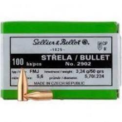 Ogives Sellier Bellot - Calibre 222 (.224") - FMJ - 50 grains - 2902 - Boites de 100 unités